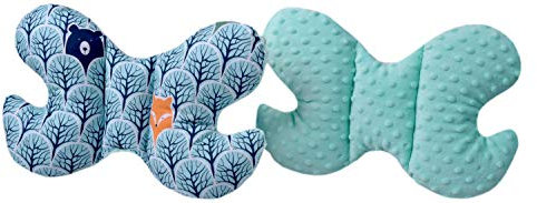 Medi Partners KOPFKISSEN Kinder Nacken Nackenstütze 100% Baumwolle/Minky Baby Nackenhörnchen für auto Kinderwagen autofahrt reisen Schlaf Hals kissen Schlummerrolle (Wald mit minzer Minky)