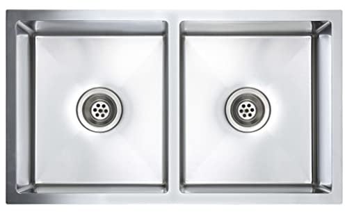 vidaXL Fregadero Cocina Hecho a Mano Doble Seno Grado Alimentario Diseño de 2 Seno Extraprofundo Flujo Rápido Acero Inoxidable