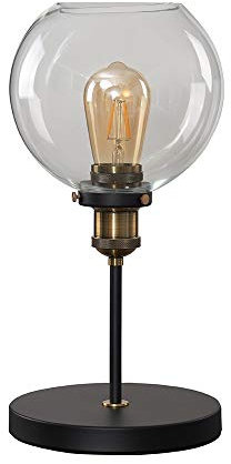 MiniSun | Industrial Steampunk Style Black and Gold Table Lamp with a Clear Glass Globe Shade | Table Lamps, Home Décor & Improvement Essential | Includes 4W LED Bulb [2700K Warm White]