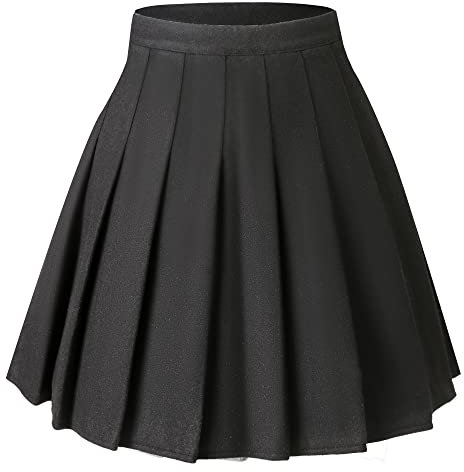 Hoerev Jupe plissée à carreaux pour femmes et filles avec short pour temps froid, PureBlack, 36
