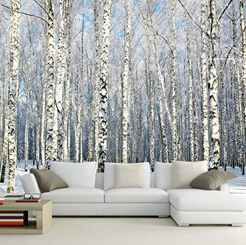 Foto Tapete Weißer Birkenwald 300X210Cm 3D Fototapeten Wandbild Motivtapeten Vlies-Tapeten Tier Mauer Fototapete Wald
