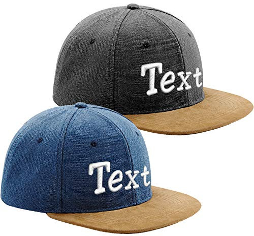 Nashville print factory Suede Peak Snapback Cap Bestickt mit Name Wunschtext Mütze Basecap Canvas Cappy (Vintage Black)