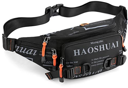 Vintage Leder Bauchtasche Hüfttasche für Männer Frauen Reisen Wandern Laufen Hüftgürtel Slim Handy Geldbörse Brieftasche Tasche Kaffee, #30 Schwarz (Nylon)