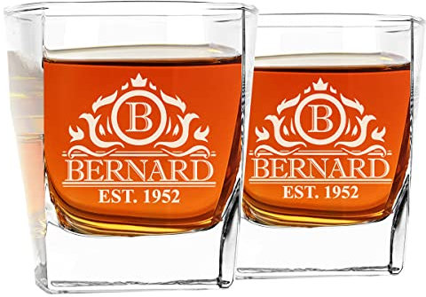 AIGAT 2 Pcs. Verre à whisky ou à rhum gravé et personnalisé, verre à bille taille 250ml