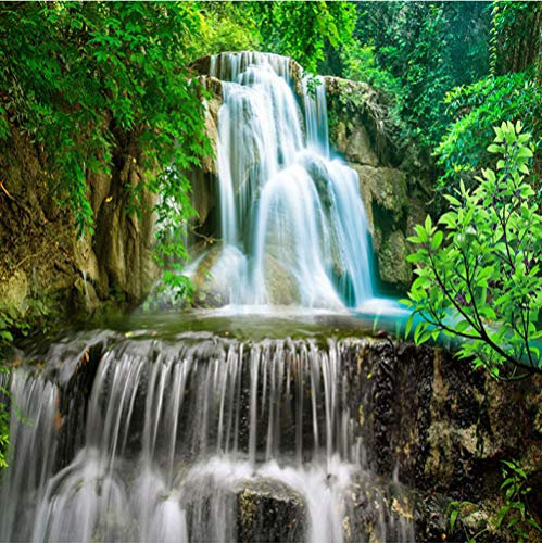Photo Papier Peint Forêt cascade paysage 3D Intissé Décoration Murale XXL Poster Trompe l oeil Tableaux Muraux pour Salon Chambre Toile de Fond Mur 140x100cm