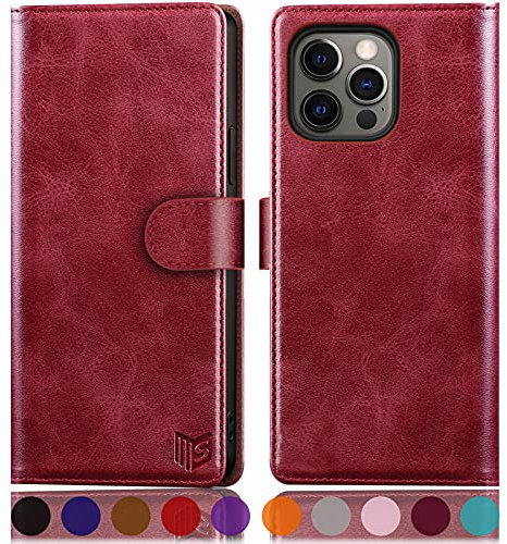 SUANPOT for iPhone 13 Pro 6.1 inch case with [Credit Card Holder][RFID Blocking],PU Leather Flip Book Protective Cover Women Men for apple 13 Pro Phone case Red