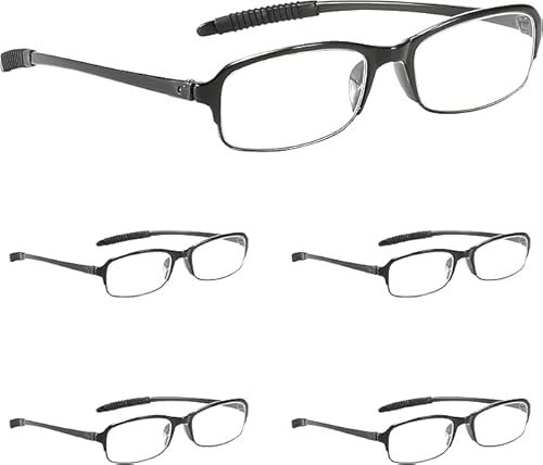 NRDIK PROFLEX LIGHTWEIGHT (5er-Pack) Flexibel Lesebrille – schlagfest, kratzfest, biegbar, rutschfest, Unisex (Männer + Frauen) (oval, schwarz, +2.0)
