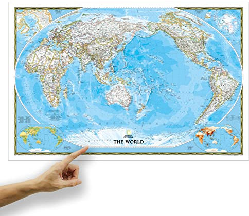 ORBIT Globes & Maps - Weltkarte Asien-zentriert mit Kartenbild von National Geographic - Landkarte classic, Aktuell 2025, 116x75 cm, englisch
