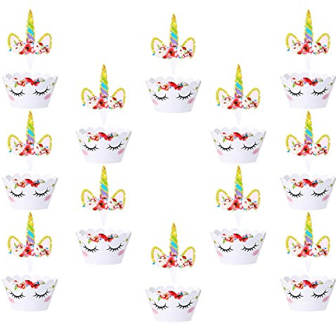 12 Set Einhorn Tortendeko, Einhorn Cupcake Toppers, Einhorn Geburtstagsdeko, Muffin Deko, Kuchen Deko,Cupcake Deko, Cupcake Wrappers für Geburtstagsfeier Hochzeiten Dessert Kuchen Dekorationen