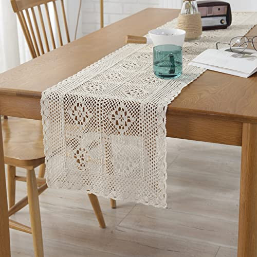 Beige Makramee Tischläufer Gewebte Häkelspitze Vintage Tischdecke Boho Hochzeit Mitteldecke Tischband Deko für Hochzeit, Brautdusche, Esstisch Dekor (40*150cm)