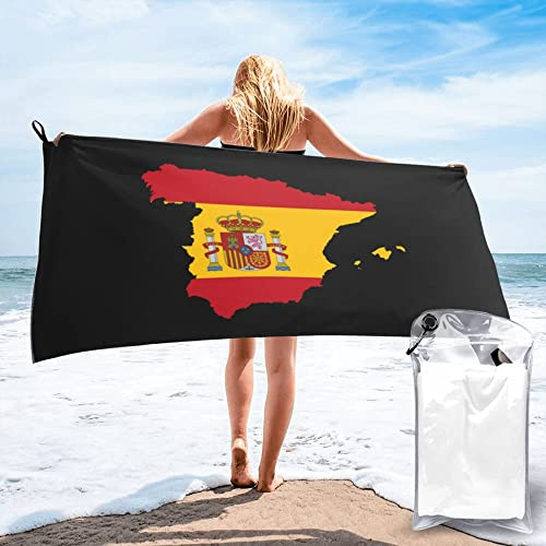 AOOEDM Toalla de Playa de Microfibra con Mapa de la Bandera de España, Toallas de Gran tamaño de Secado rápido, Manta para Viajes, Piscina, Camping