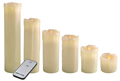 X4-LIFE 6 LED Kerzen mit Wachstropfen, 6er-Set, Fernbedienung, LED Echtwachskerzen, mit Batterie, warmweißes Kerzenlicht, täuschend echt flackernde Flamme, 5cm 8cm 10cm 13cm 18cm 23cm, dekorativ