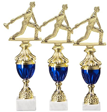 eberin · Pokal Serie Eisstockschießen, Gold-blau, mit Wunschtext, Größe 35,2 cm
