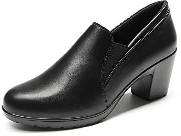 DREAM PAIRS Scarpe Classiche da Donna Comode con Tacco Alto Pompe Pantofole a Punta Tonda con Tacco Largo Elegante Nero,Size 42,Nero,DPU214-E