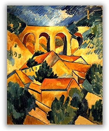 ZHPLIX Georges Braque Kunstdrucke berühmter Gemälde Giclée-Leinwanddrucke Der Viadukt von L'Estaque Leinwandbild als Wandbild für Zuhause 20 x 26 cm rahmenlos