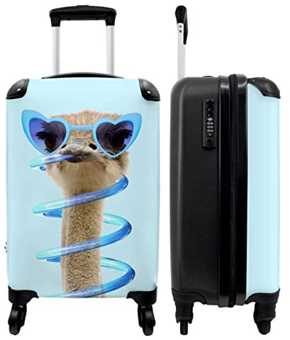 NoBoringSuitcases.com® Reisekoffer Kinder - Kinder Trolley, Kabinentrolley, Leichtgewicht, 4 Rollen, Strauß mit Sonnenbrillemotiv, Zahlenschloss, UV-beständig, 55cm-35cm-20cm