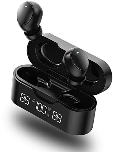 VALORCASA Auriculares Bluetooth Inalámbricos, Auriculares Bluetooth Estéreo 5.2 Reducción de Ruido IPX7, Micrófonos Integrados, Control Táctil Pantalla LED Textura Mate, 35H Lectura, USB-C Carga