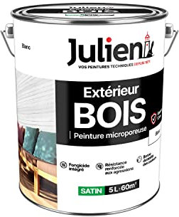 Julien Peinture Bois Microporeux Extérieur Satin - Portes, fenêtres, portails, mobilier de jardin - Blanc 5 L