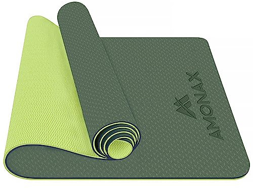 Amonax Yogamatte, rutschfest, groß, 6 mm dick, Reise-Yogamatte für Damen, Herren, Kinder, Mädchen, leichte Outdoor-Reisematte (dunkelgrün und hellgrün)