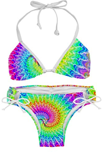 suojapuku Damen Triangel Bikini Badeanzug,Batik-Regenbogen bunt,Badeanzug-Set mit Raffhalter
