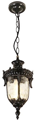 Mengjay Klassische Außen Pendelleuchte Aluminium Außenbereich Lampenschirme Glas Hängelampen Vintage Deckenbeleuchtung Regendichte Wasserdichte Pavillon Villa Loft Kronleuchter Aussenleuchte (Black)