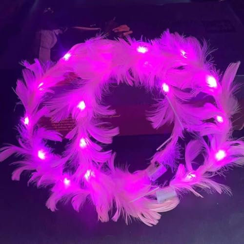 LEEMASING LED-Federkranz, Krone, Stirnband, beleuchtet, Engel-Halo-Stirnband für Hochzeit, Weihnachten, Halloween, Valentinstag (Rosa)