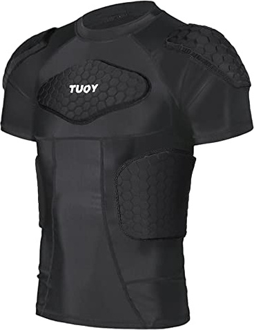 DGYAO Gepolstertes Comprssion T-Shirt für Herren, Rugby, sicheres Schutzoberteil für Brust, gerippter Schulterschutz, Größe S
