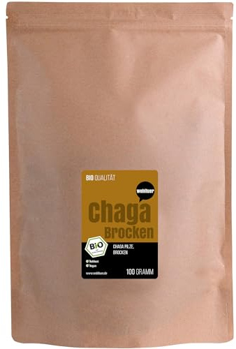 Wohltuer Bio Chaga Brocken 100g in Rohkostqualität, Vitalpilze ganze Stücke Bio, Chaga Tee aus Wildsammlung
