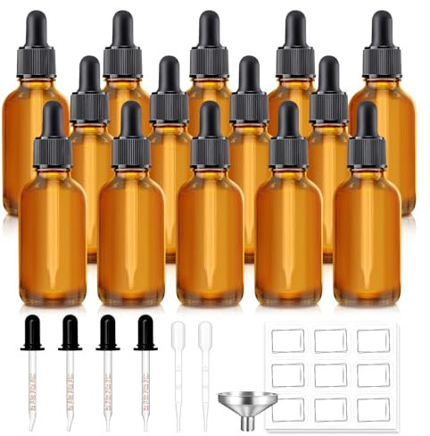 16 Pack 1oz Tincture Bottles with Dropper, Amber Glass Dropper Bottle Leakproof with Stainless Steel Funnel, Pipettes & Labels, 30 ml Eye Dropper Bottles For Essential Oils Serums Hair Body Oils