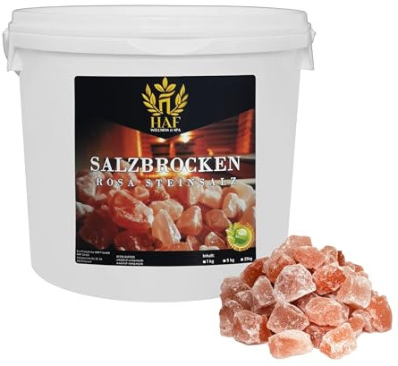 HAF® Morceaux de sel rose 5 kg | Gros sel gemme sans additifs et naturels de la gamme Salt au Pakistan | Pierres de sel | Morceaux de saumure | Dimensions : 2-5 cm | Quantité : 1 x 5 kg dans un seau