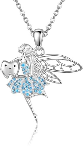 VENACOLY Zahnfee Kette 925 Sterling Silber Elfen Anhänger Halskette Fee Schmuck Weihnachten Geschenk für Damen