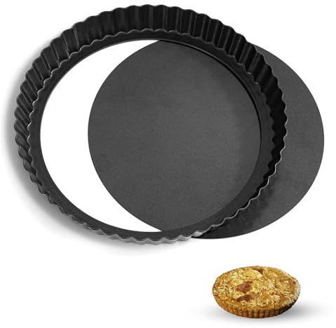 Toced Moule à quiche profond anti-adhésif de 22 cm avec fond amovible amovible, plat à tarte rond cannelé pour quiches, tartes, flans, fromage