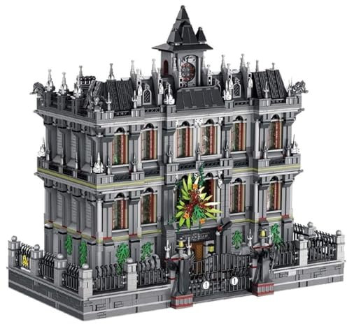 Lukie Arkham Asylum Modellbausatz, Mit LED-Beleuchtung, 7500+ Teile Lunatic Hospital MOC Klemmbausteine Set, 4-stöckiges Modular Building Set für Fans
