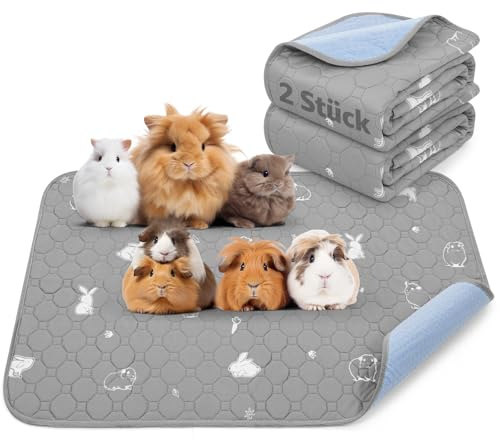 Waschbar und Super Saugfähige Pipi Pads für Meerschweinchen,Kaninchen 2er | 60x90 cm Wiederverwendbare Kleintiermatten, Auslaufsicher und Rutschfest Hamster Pipipads für Käfig, Boden