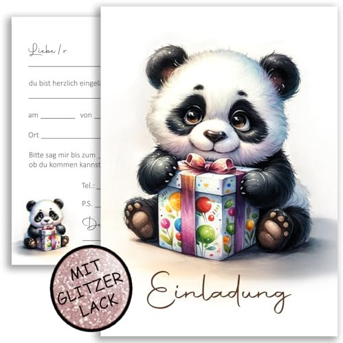 10x Panda Glitzer Einladungskarten Einladung Kinder Kindergeburtstag Mädchen Jungen Geburtstag Taufe Einschulung Pandabär Panda Bär Glitzer Geschenk 10x15 cm Party 1 2 3 4 5 6 7 8 9 10