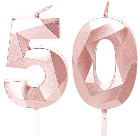 Rose Gold 50th Birthday Candles Number 50 Candles for Birthday Cake, 50th Candles Rose Gold 50 Birthday Candles for Cake, 50th Birthday Cake Toppers Cake Decorations for 50 Year Old Women
