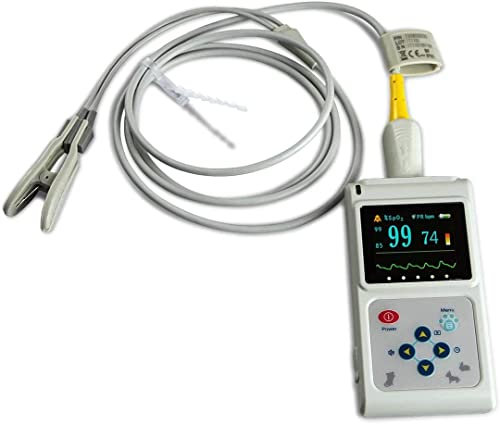 Pet Heart Rate Monitor - Accurate Veterinary Pulse Oximeter for Cats and Dogs with PC Software - Handheld Ear/Tongue Sensor Probe