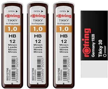 rOtring tikky Bleistiftminen 1,0 mm HB - S0312700 | 36 Minen mit Radiergummi Tikky 30