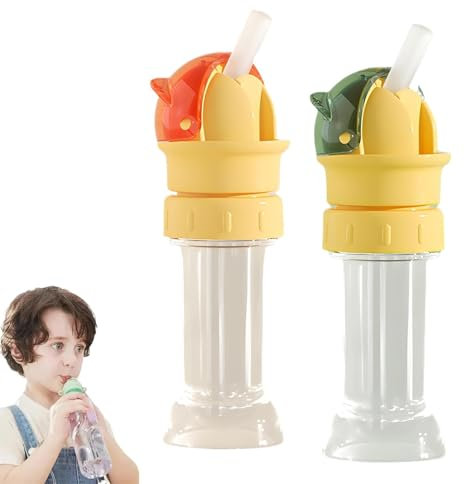 Reusable Children Beverage Water Bottle Straw Lid,2 in 1 Design,Water Bottle Twist Cover Cap,Portable Water Bottle Spout Adapter,with Straw Protects Kids Mouth No Spill Water Bottle ﻿ (2pcs)
