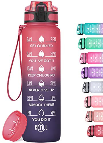 HydroPal Borraccia 1 Litro, Borraccia Bambina con Palestra Motivazionale, 1l Borraccia Personalizzata con Orari per Bere, senza BPA, Borracce a Prova Di Perdite per Palestra (Gradiente rosso)