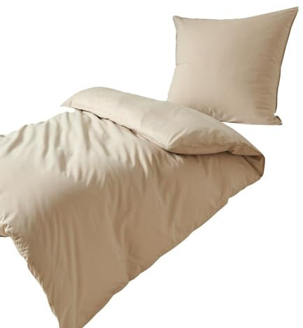 Traumschlaf zeitlos, weiche Melange Bettwäsche mit Unimotiv aus 50% Baumwolle, 50% Polyester mit Reißverschluss Kissenbezug einzeln 40x40 cm, Sand