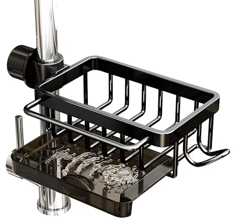 PengGengA Soporte de Esponja para Grifo Organizador de Fregadero de Cocina con Bandeja de Drenaje Soporte de Esponja Toallero Estante de Almacenamiento de Grifo