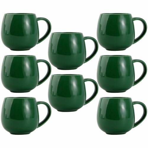 myGrtfam Ceramic Coffee Mugs Set of 8 for Latte Cappuccino Stoneware Cup Ice Cream Hot Chocolate 12oz Round Green