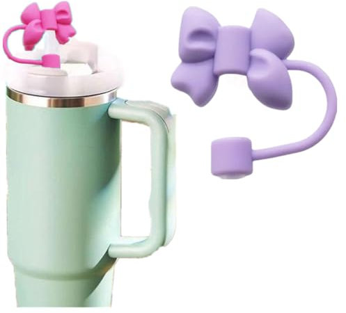 LQQDREX Cute Bow Straw Covers Cap Toppers, for Stanley Cup 30&40 Oz Tumblers, Reusable Cute Silicone Straw Lids Tips, 10mm Cute Tumbler Straw Topper Accessories