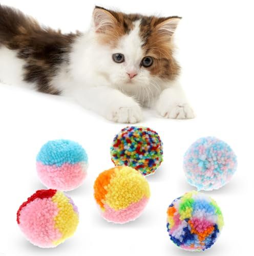 6 Stk Katzenbälle Katzenball Katzenspielzeug Ball Regenbogen Katzenspielzeugbälle Weihnachts Katzenball Bunte Katze Pom Pom Ball Spielzeug Weicher Katzenball Interaktiver Training Spielball Für Katzen