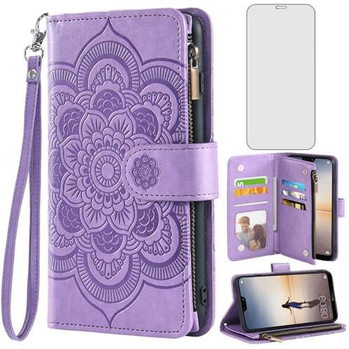 Asuwish Funda para Huawei P20 Lite con Cristal Templado Protector Pantalla Vidrio Pelicula Protectora Libro Cuero Piel Tarjetero Hawaii P 20 P20lite 20P ANE-LX1 Nova 3E Tapa Carcasa Capa Case Lila