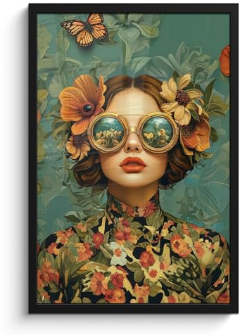 MuchoWow© Wandbilder mit Rahmen Wanddeko Bilder Wohnzimmer Moderne | 40x60 cm - Zimmerdeko Geschenk Bilderrahmen Frau - Blumen - Schmetterlinge - Natur - Vintage