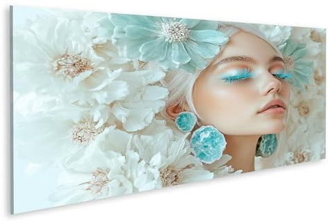 islandburner Bild auf Leinwand Frau mit Blumen und türkisen Wimpern Bilder Wandbilder Poster