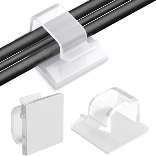 60 Pcs Clips Câbles, Attache Cable adhesif, bande lumineuse Support Montage Fixations de Lumière Auto-Adhésives pour la gestion de Câble à Fibre Optique