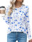 Rapbin Womens Casual Long Sleeve T-Shirts Crew Neck Pleated Tops Fashion Dressy Tunic Blouses,White & Blue Floral,S